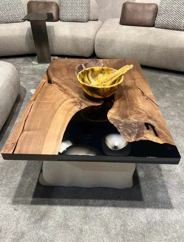 Epoxy-Resin Walnut Coffee Table With Stone Looking Legs by Gizz