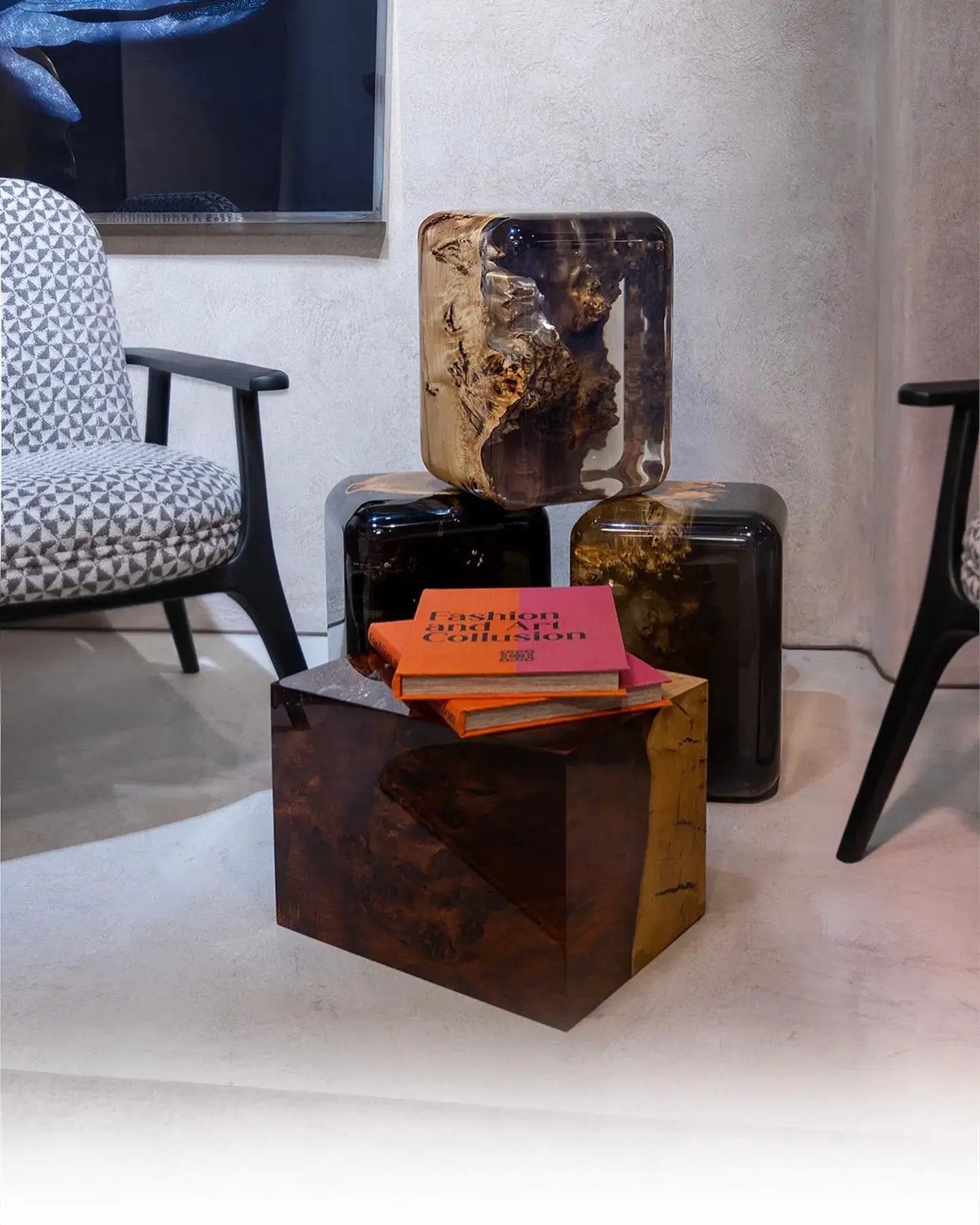 Resin Cube Side Table, Epoxy Wood Stool, Cube Accent Table by Gizz