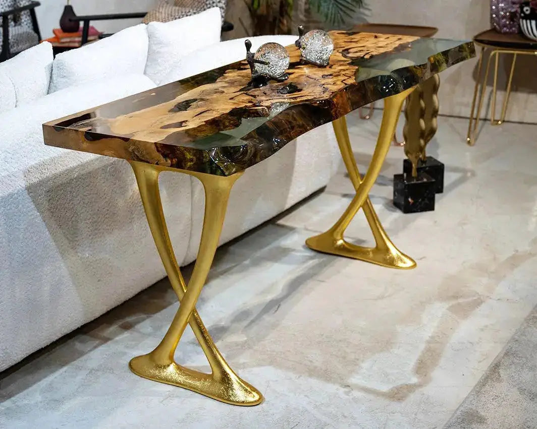 Resin Live Edge Console Table Made of Linden Wood - Foyer Table- Entryway Table by Gizz