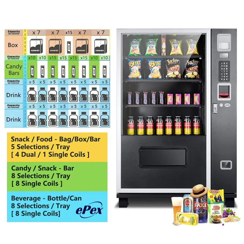 Epx 5FT Snacks And Drinks Combo Vending Machine With Dual Zone Refrigeration And Bill Acceptor [G432] (SAK76984) by SAKSBY WHOLESALE