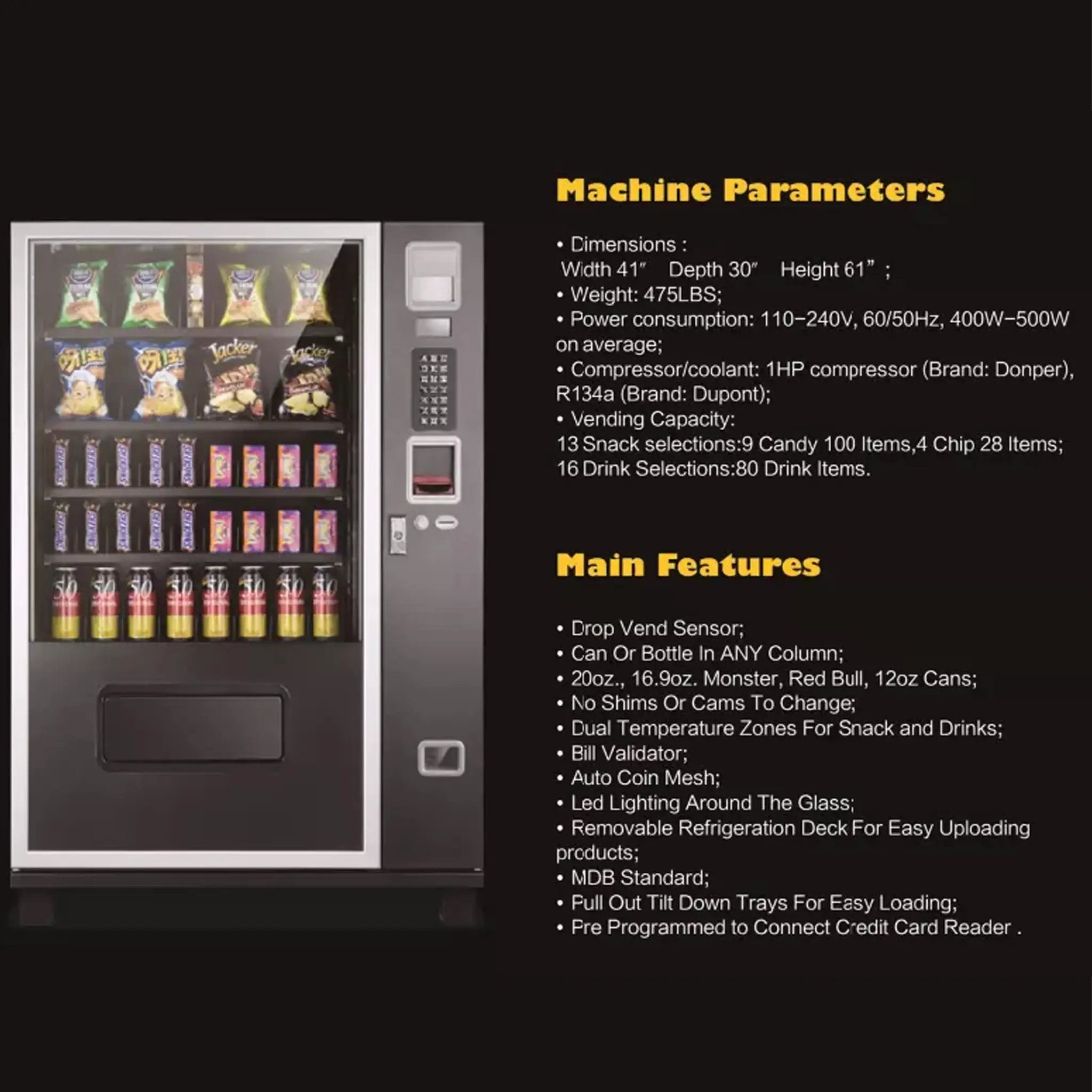 Epx 5FT Snacks And Drinks Combo Vending Machine With Dual Zone Refrigeration And Bill Acceptor [G432] (SAK76984) by SAKSBY WHOLESALE