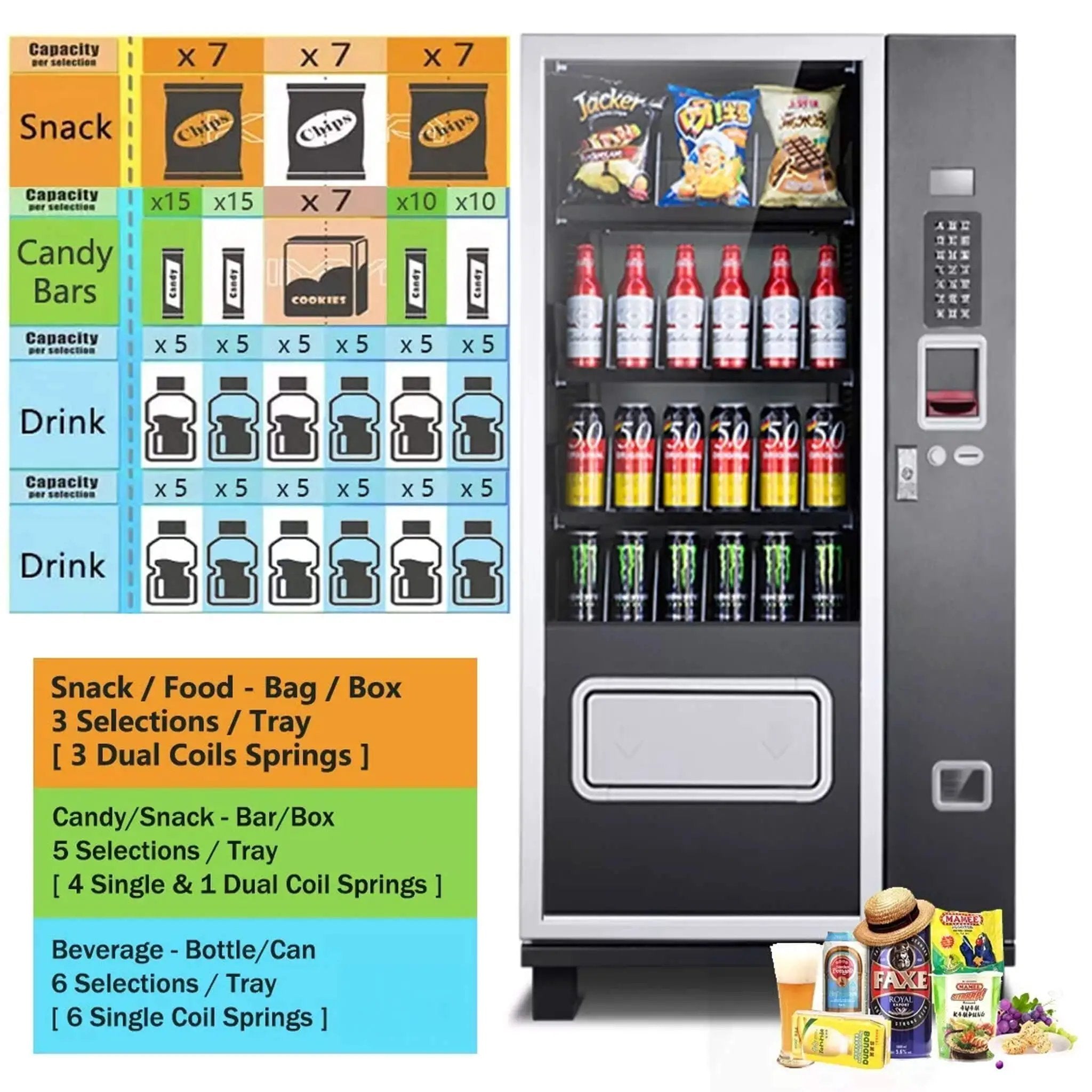 Epx 5FT Snacks And Drinks Combo Vending Machine With Refrigeration And Bill Acceptor [G424] (SAK51689) by SAKSBY WHOLESALE