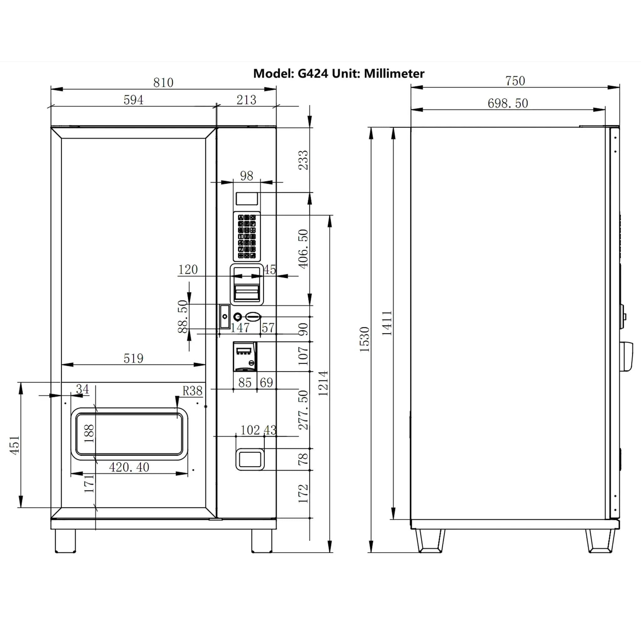 Epx 5FT Snacks And Drinks Combo Vending Machine With Refrigeration And Bill Acceptor [G424] (SAK51689) by SAKSBY WHOLESALE