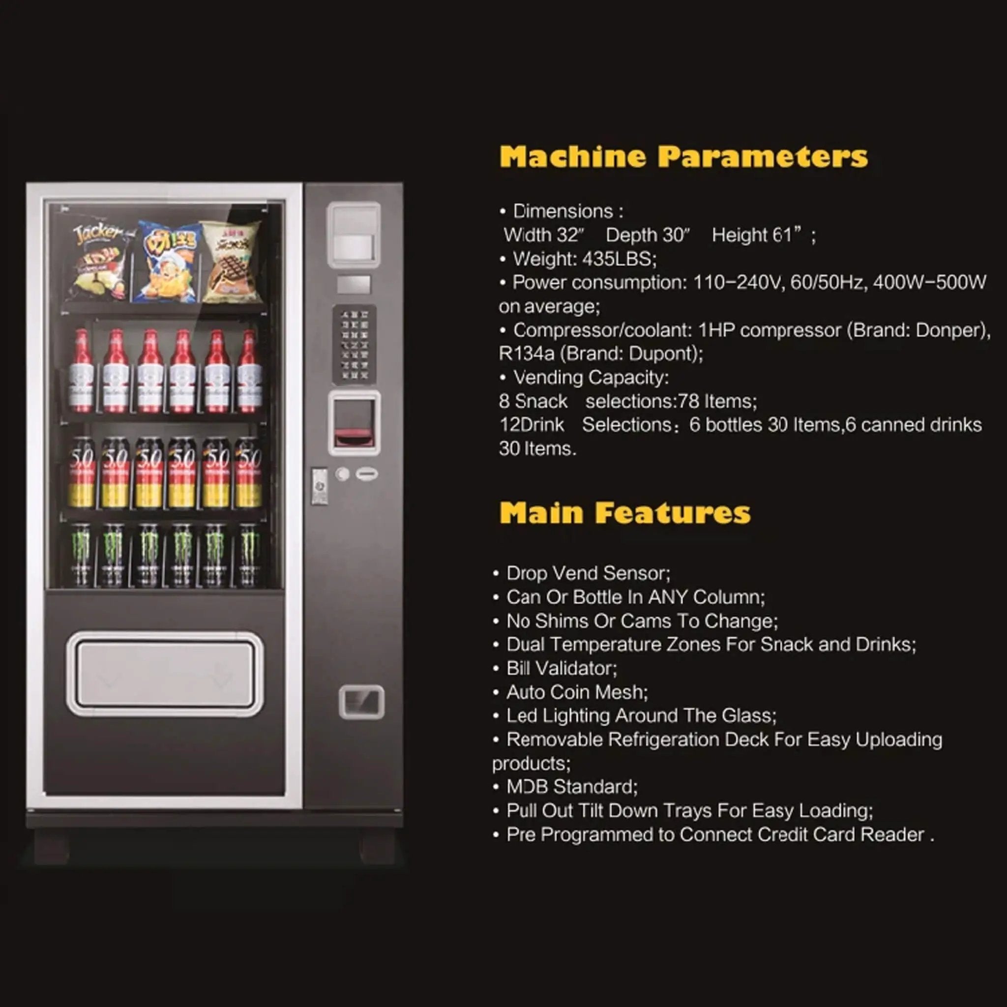 Epx 5FT Snacks And Drinks Combo Vending Machine With Refrigeration And Bill Acceptor [G424] (SAK51689) by SAKSBY WHOLESALE