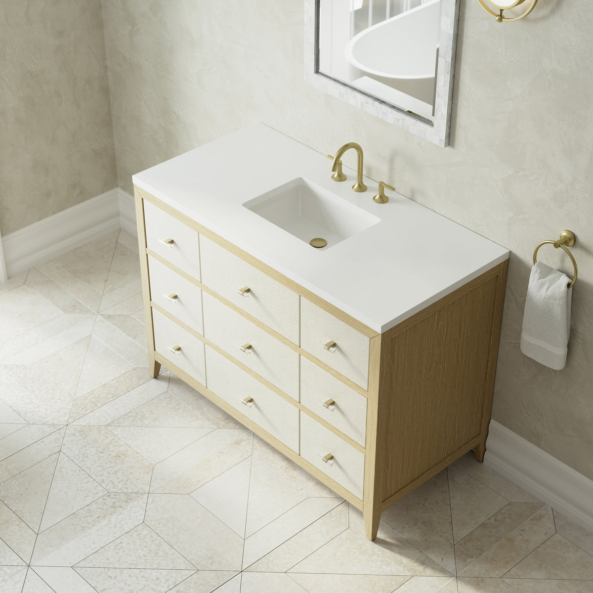 James Martin Celeste 48" Single Bathroom Vanity, Sunwashed Oak with Embossed Shagreen Drawer Fronts, view 22