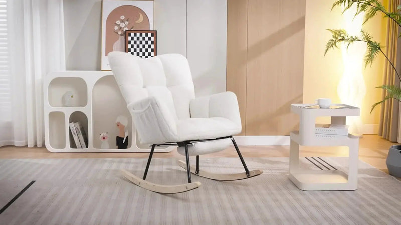Ergonomic Teddy Fabric Rocking Chair with Footstool - Hardwood Frame Glider Chair with Plush Cushioning, Manual Rocker for Indoor Use, Easy-Clean Spot Clean Design, Ideal for , Living Room, Bedroom - Perfect for Mum & Adults by House Of Avana