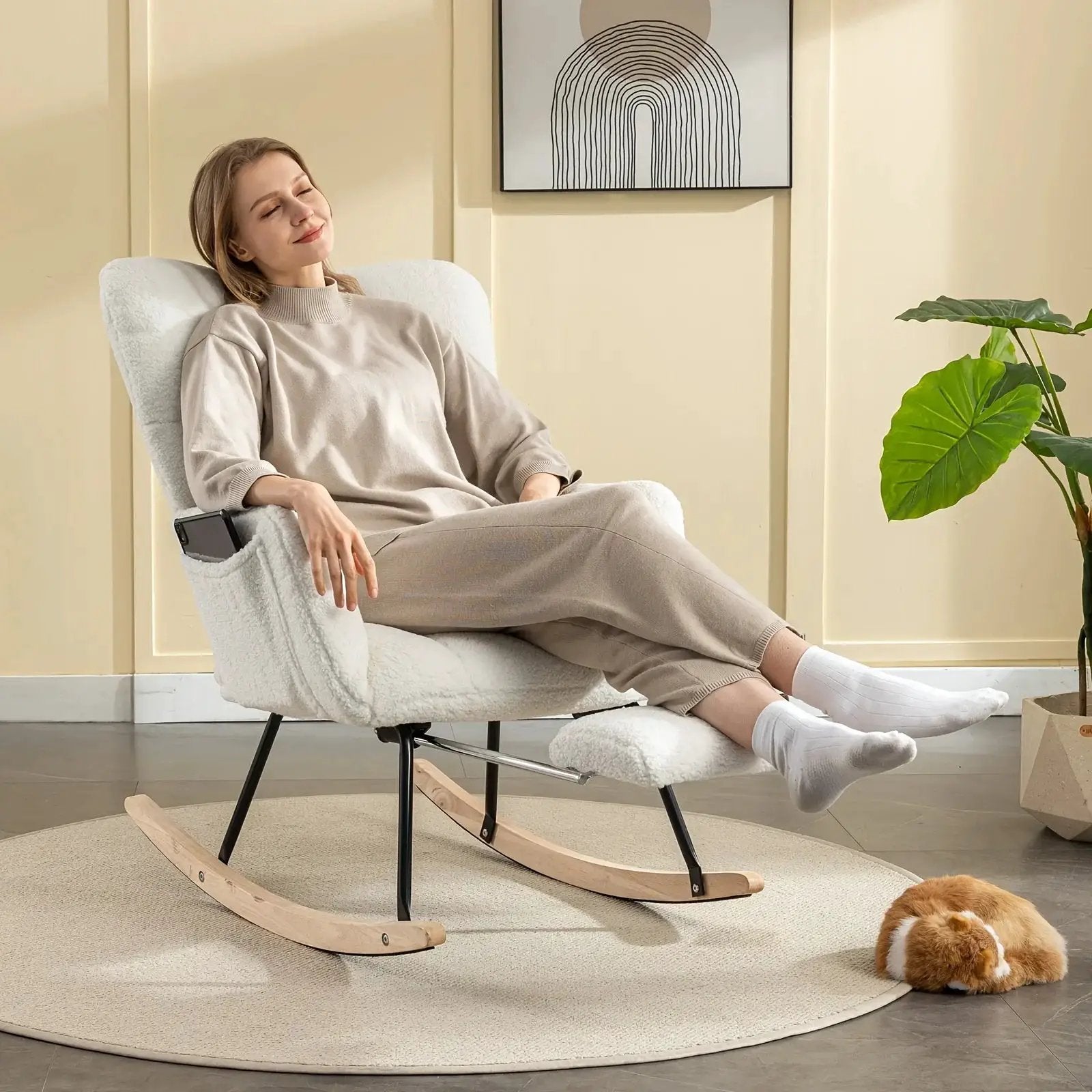 Ergonomic Teddy Fabric Rocking Chair with Footstool - Hardwood Frame Glider Chair with Plush Cushioning, Manual Rocker for Indoor Use, Easy-Clean Spot Clean Design, Ideal for , Living Room, Bedroom - Perfect for Mum & Adults by House Of Avana