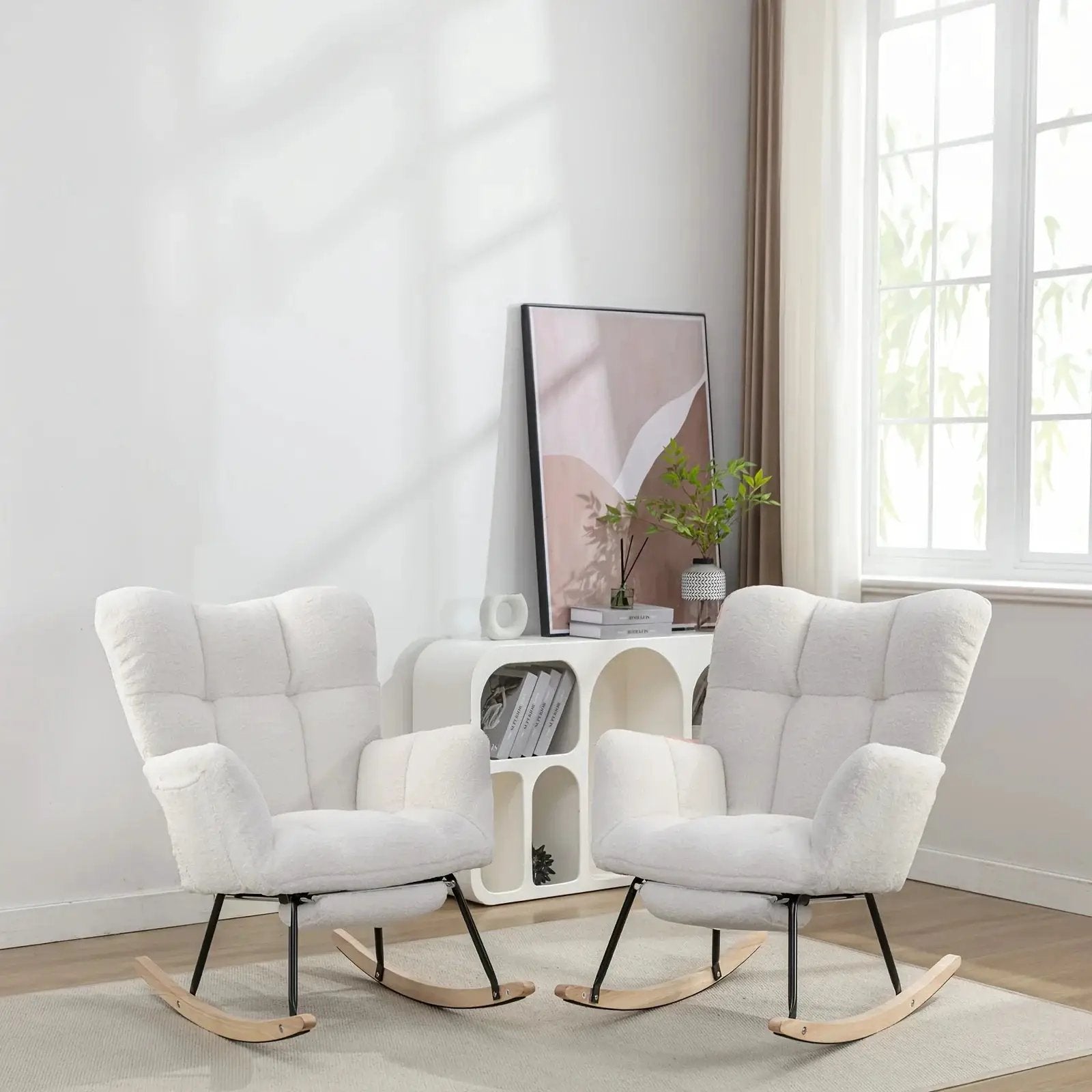 Ergonomic Teddy Fabric Rocking Chair with Footstool - Hardwood Frame Glider Chair with Plush Cushioning, Manual Rocker for Indoor Use, Easy-Clean Spot Clean Design, Ideal for , Living Room, Bedroom - Perfect for Mum & Adults by House Of Avana