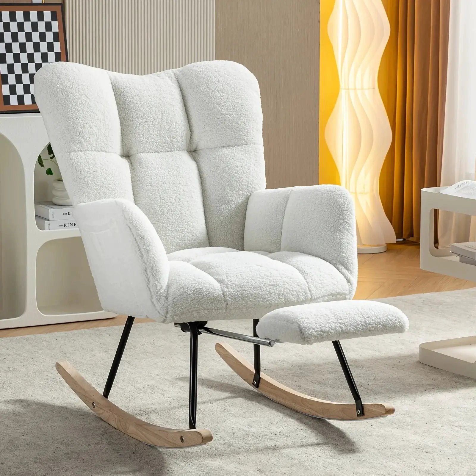 Ergonomic Teddy Fabric Rocking Chair with Footstool - Hardwood Frame Glider Chair with Plush Cushioning, Manual Rocker for Indoor Use, Easy-Clean Spot Clean Design, Ideal for , Living Room, Bedroom - Perfect for Mum & Adults by House Of Avana