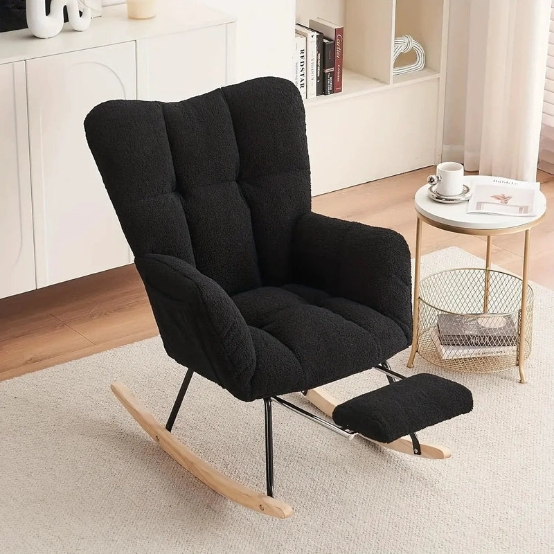 Ergonomic Teddy Fabric Rocking Chair with Footstool - Hardwood Frame Glider Chair with Plush Cushioning, Manual Rocker for Indoor Use, Easy-Clean Spot Clean Design, Ideal for , Living Room, Bedroom - Perfect for Mum & Adults by House Of Avana