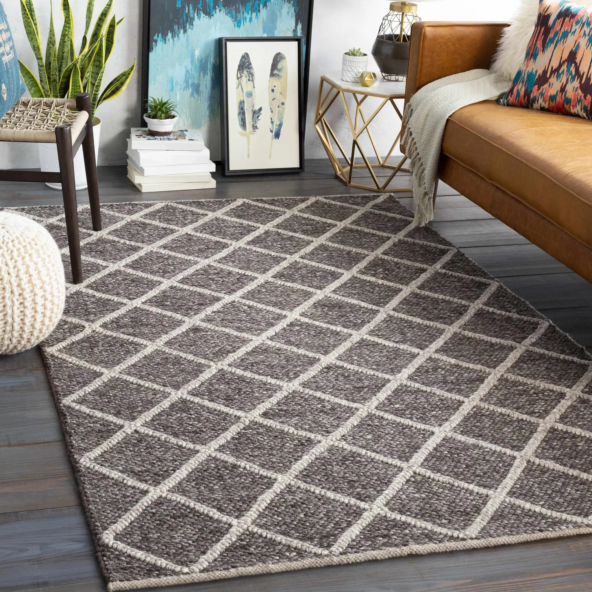 Syosset 2x3 Brown Trellis Wool&Viscose Rug - Clearance by Boutique Rugs
