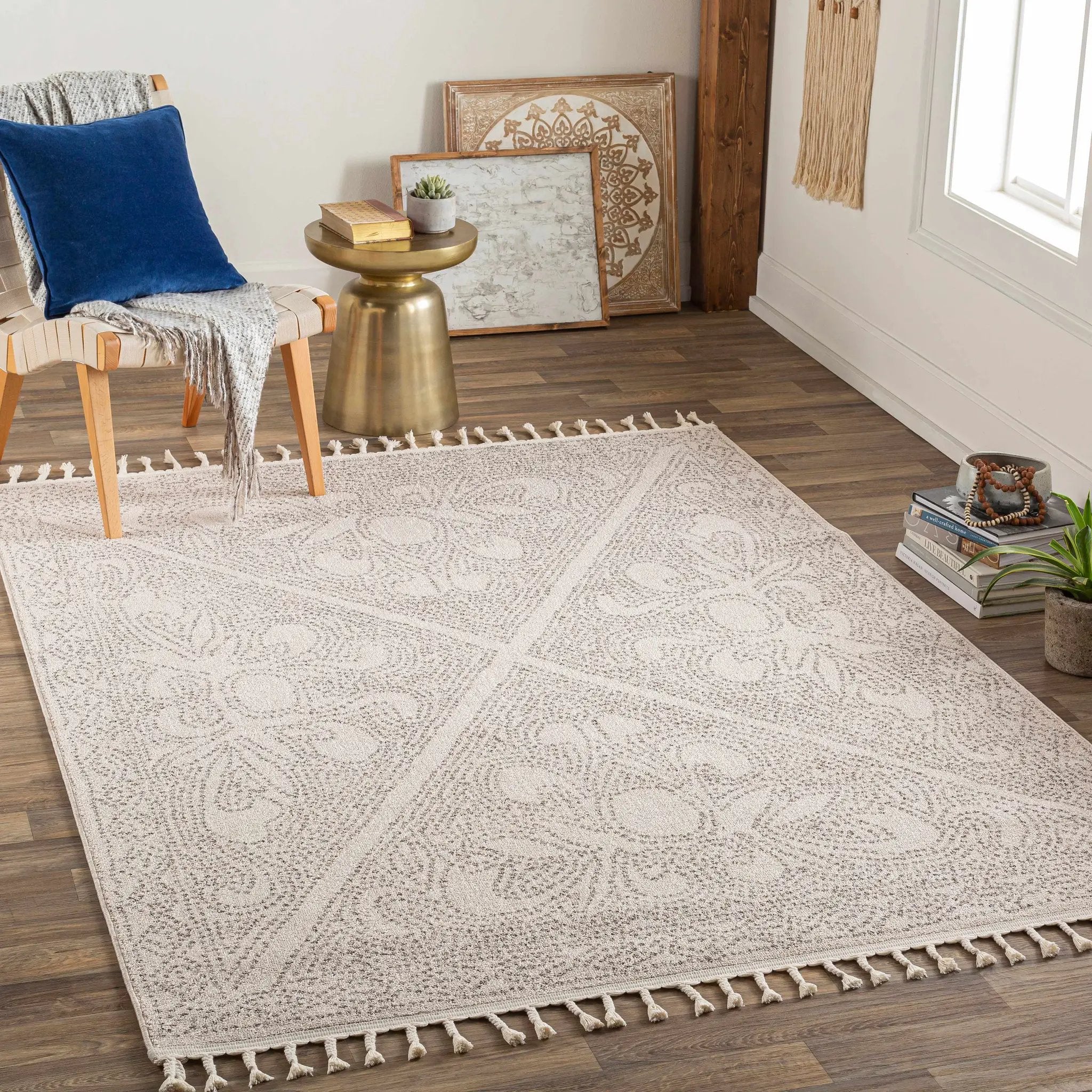 Birdwood Cream & Brown Area Rug by Hauteloom
