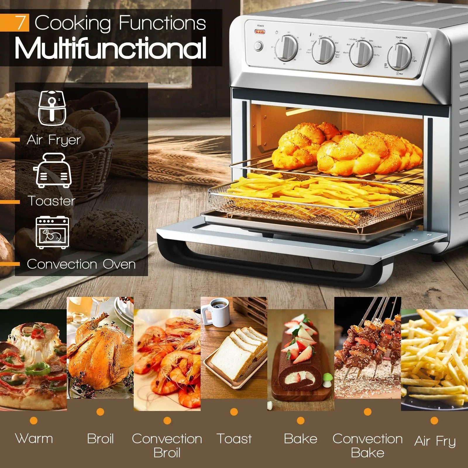 21.5 Quart 1800W Air Fryer Toaster Countertop Convection Oven with Recipe by DirectDeals