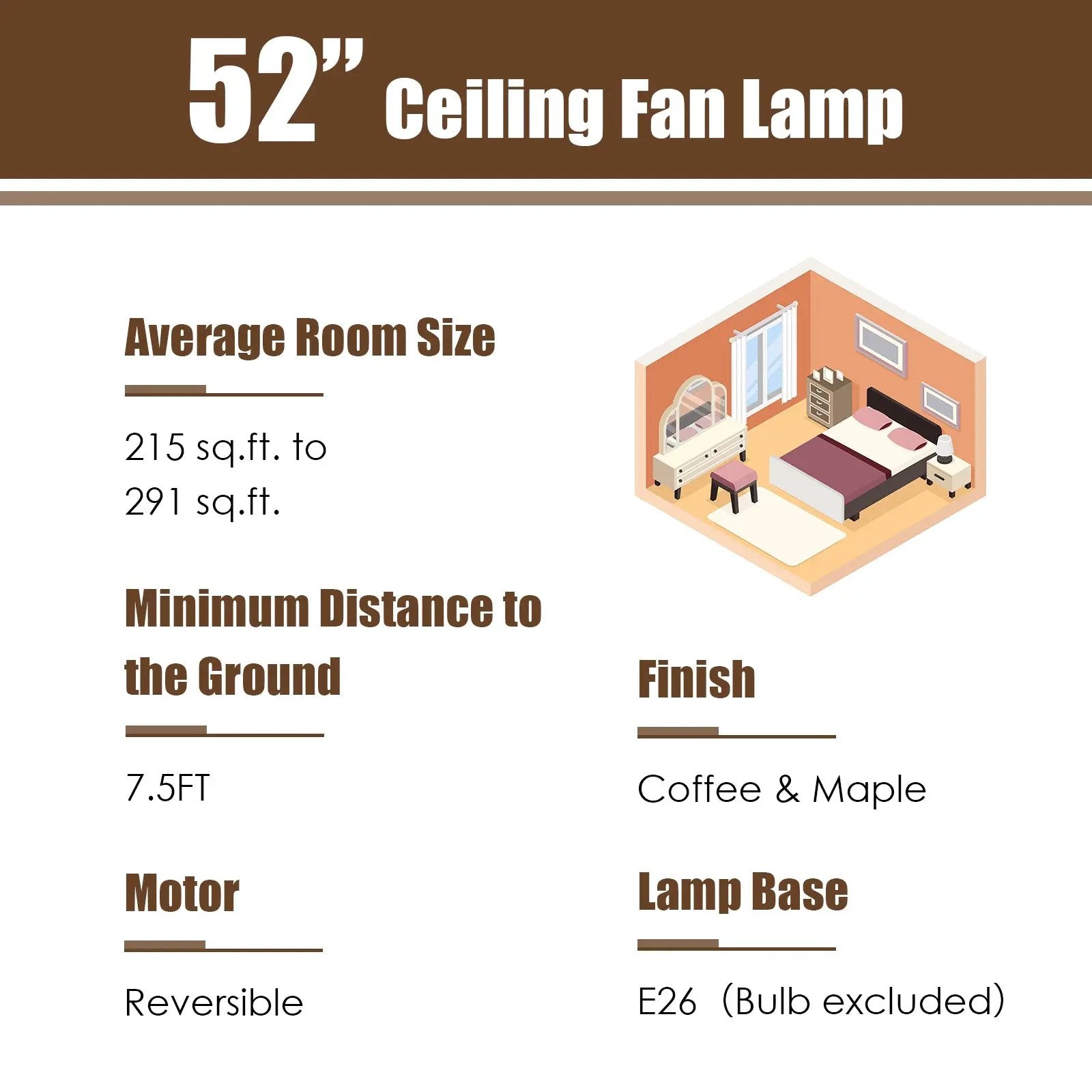 52 Inch 3-Speed Crystal Ceiling Fan Light with Remote Control-Black by DirectDeals