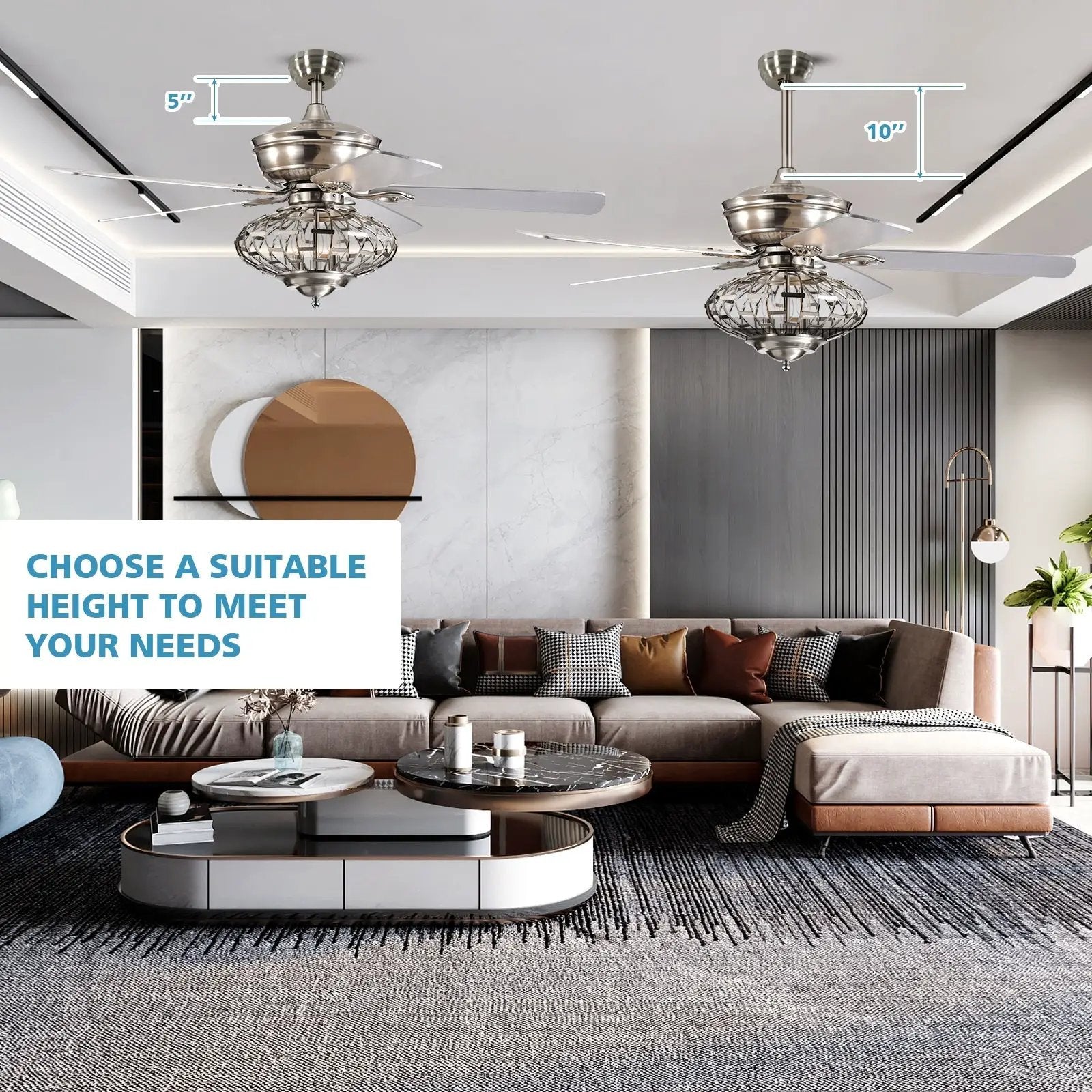 52 Inches Ceiling Fan with Wooden Blades and Remote Control-Silver by DirectDeals