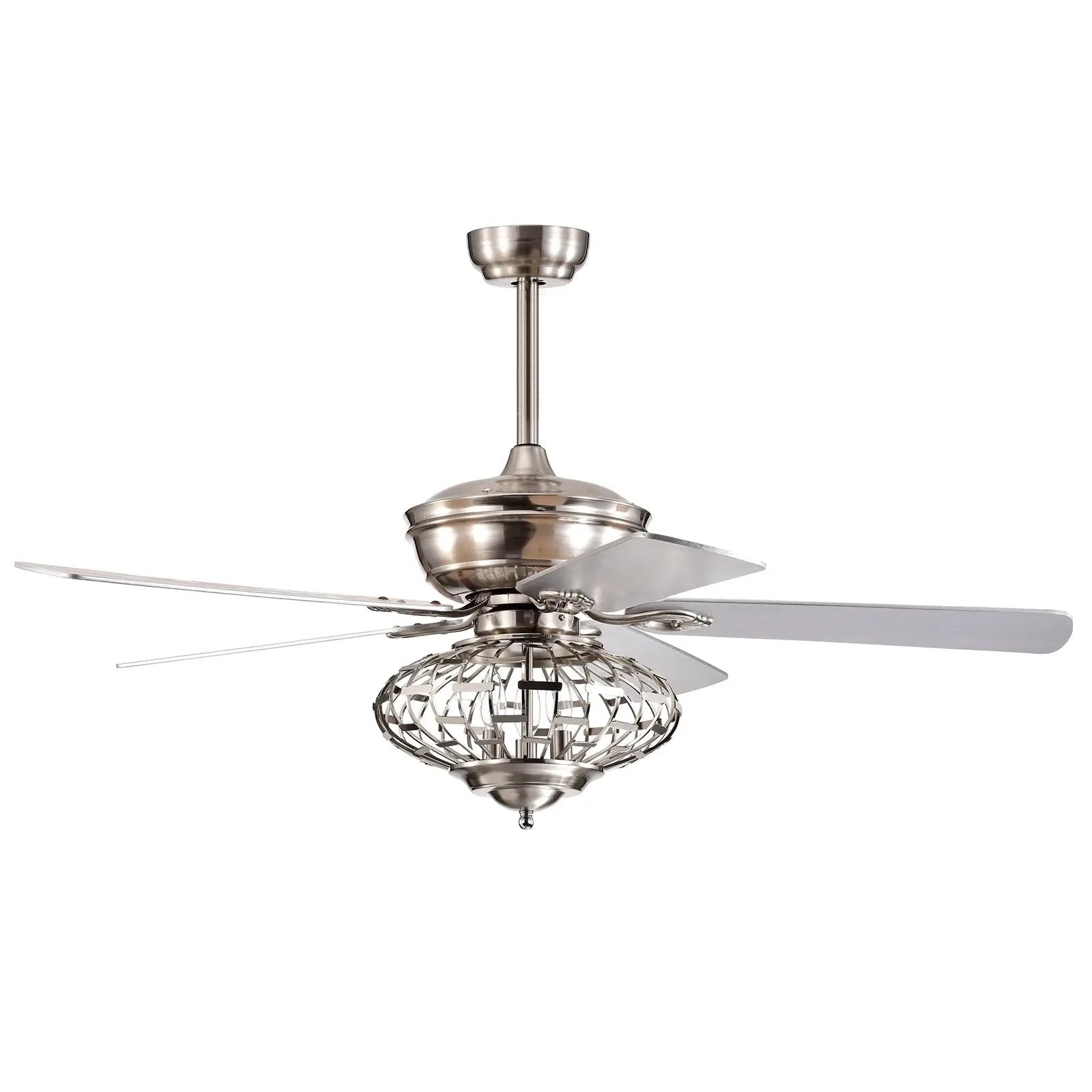 52 Inches Ceiling Fan with Wooden Blades and Remote Control-Silver by DirectDeals