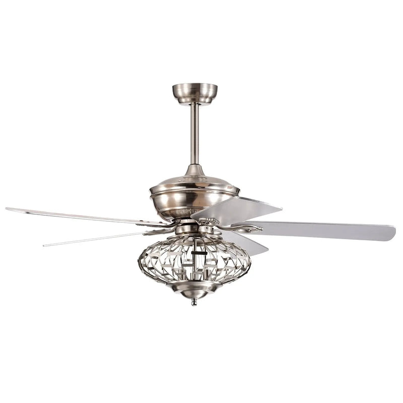 52 Inches Ceiling Fan with Wooden Blades and Remote Control-Silver by DirectDeals