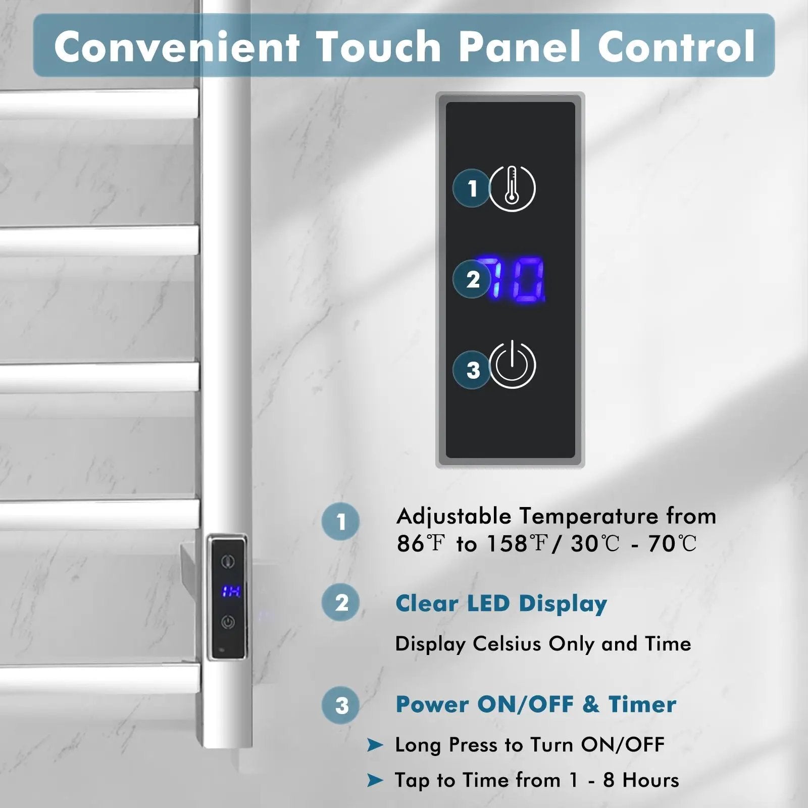 10 Bar Towel Warmer Wall Mounted Electric Heated Towel Rack with Built-in Timer-Silver by DirectDeals