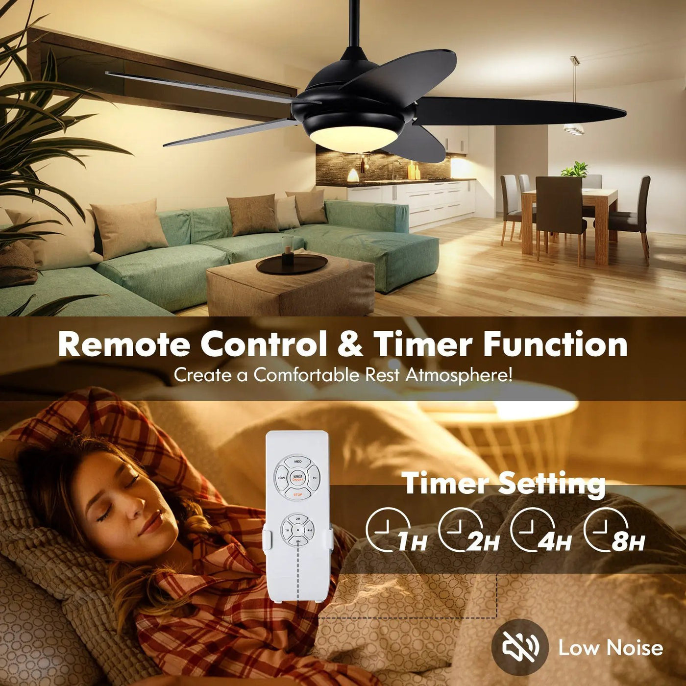 52 Inch Ceiling Fan with Lights and 3 Lighting Colors by DirectDeals