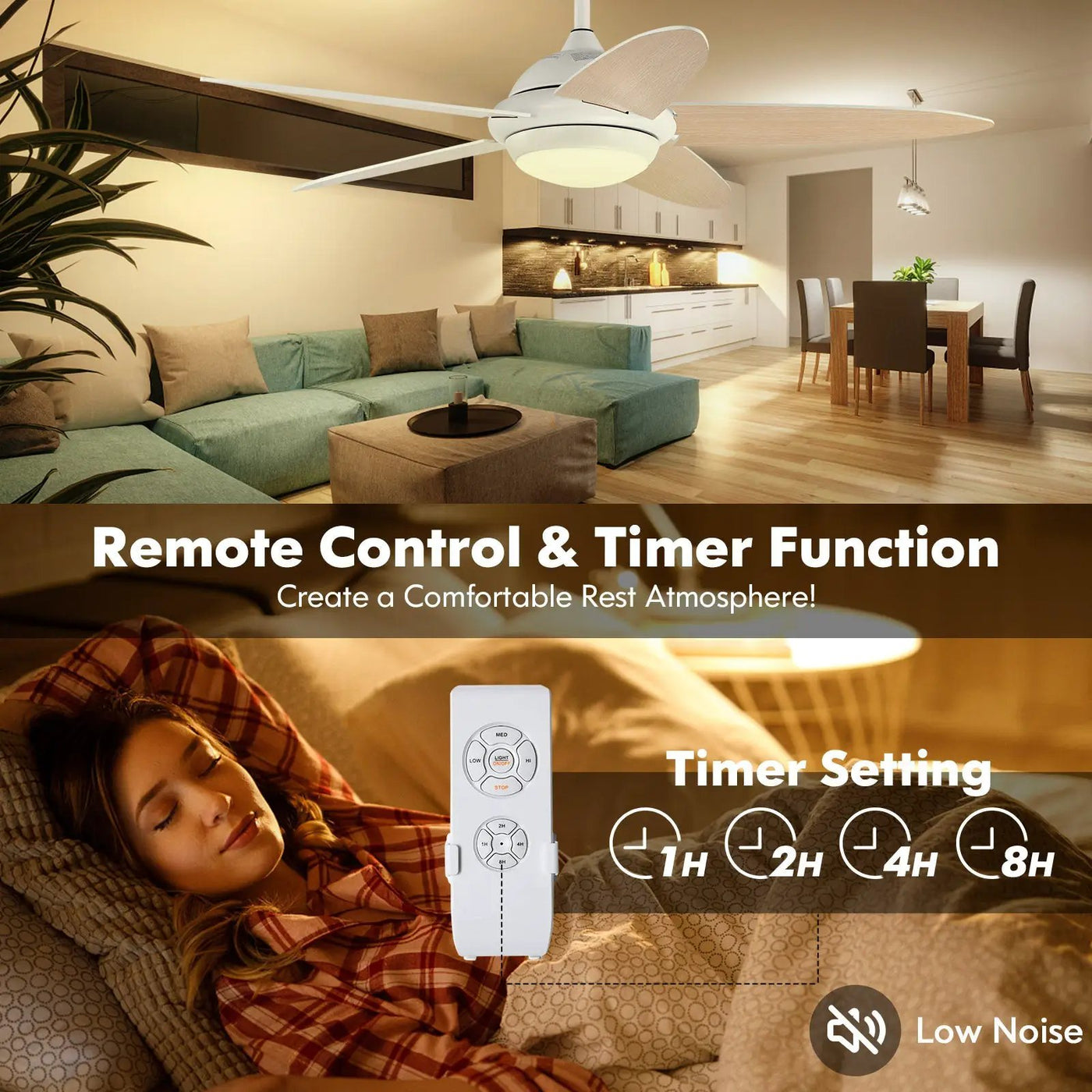 52 Inch Ceiling Fan with Lights and 3 Lighting Colors by DirectDeals