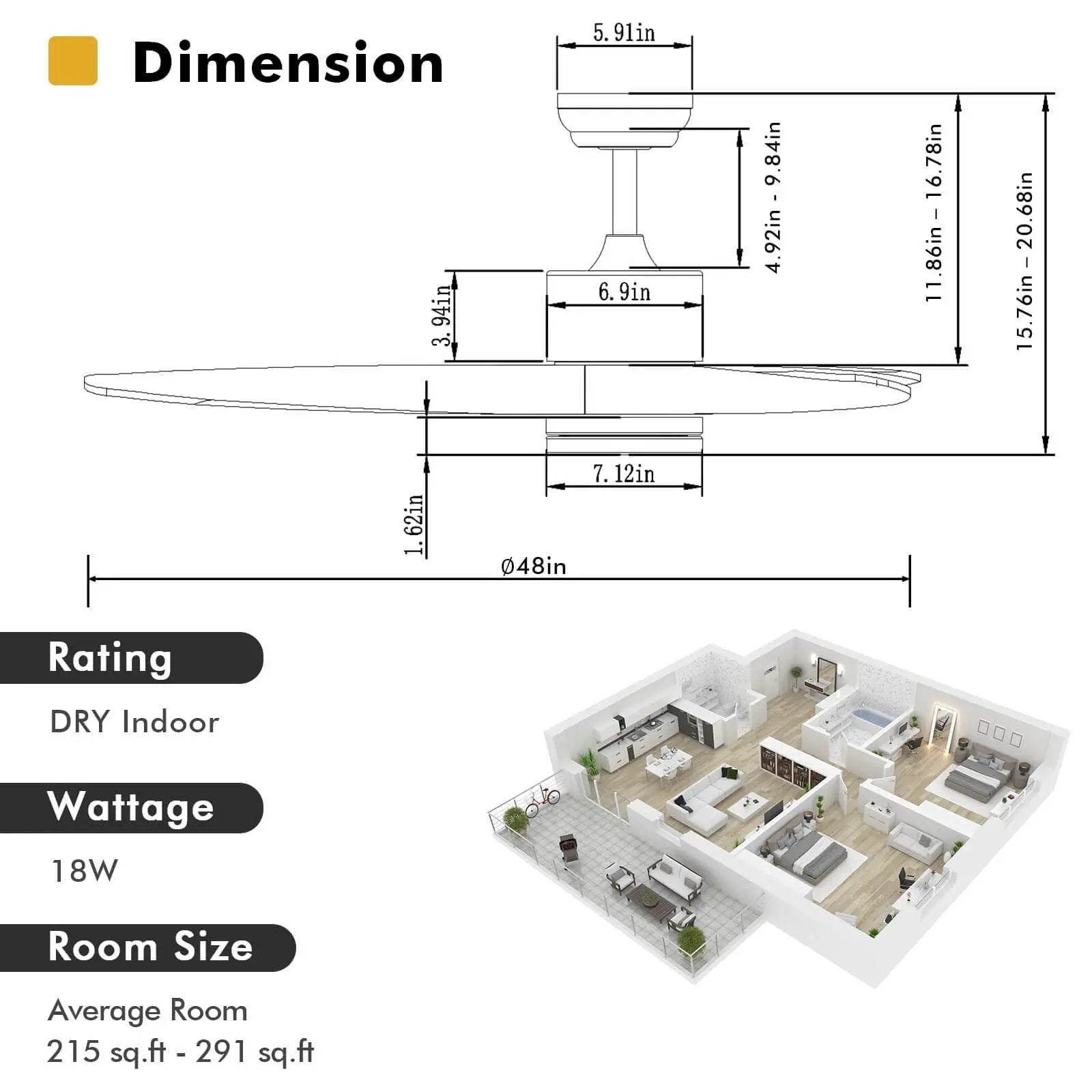 48 Inch Wood Ceiling Fan with LED Lights and 6 Speed Levels by DirectDeals