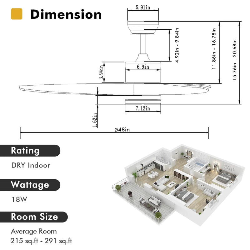 48 Inch Wood Ceiling Fan with LED Lights and 6 Speed Levels by DirectDeals