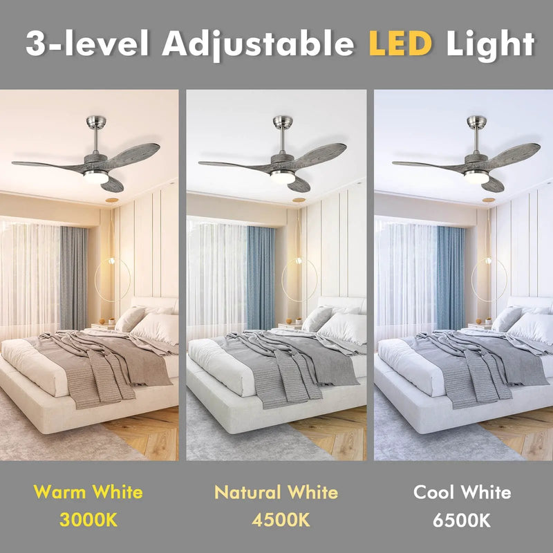 48 Inch Wood Ceiling Fan with LED Lights and 6 Speed Levels by DirectDeals