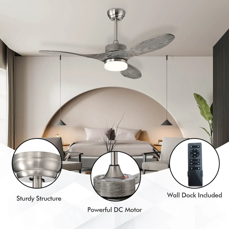 48 Inch Wood Ceiling Fan with LED Lights and 6 Speed Levels by DirectDeals
