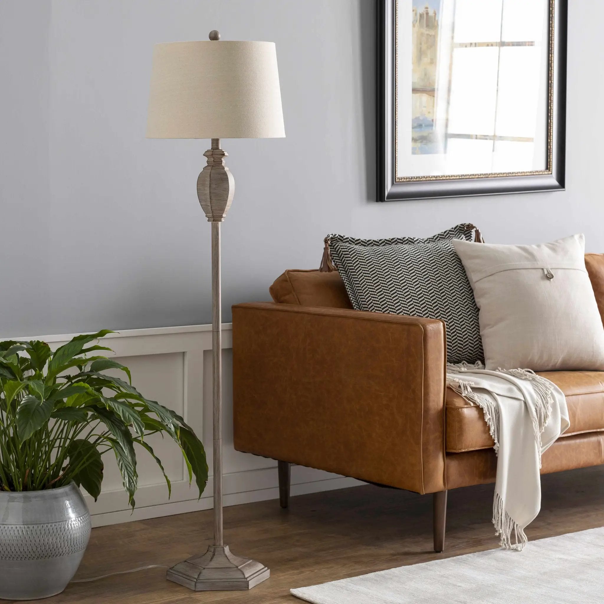 Esmeralda Resin Gray & Beige Floor Lamp by Boutique Rugs