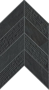 Essence Montauk Black Mosaic Chevron 3d Slate Look Porcelain Tiles 7.44x10