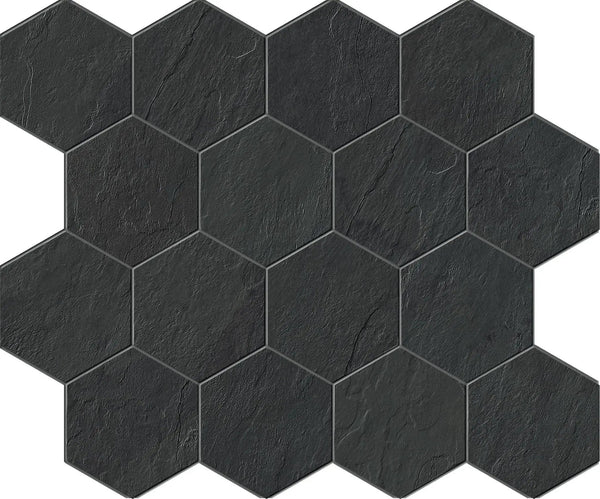 Essence Montauk Black Mosaic D Slate Look Porcelain Tiles 12x10