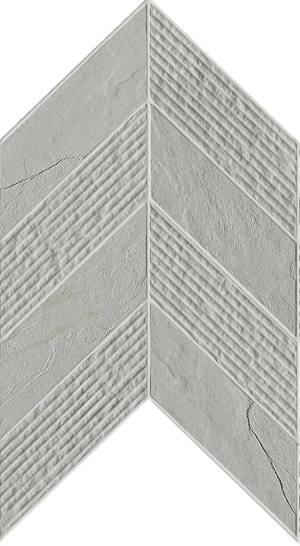Essence Montauk Grey Mosaic Chevron 3d Slate Look Porcelain Tiles 7.44x10