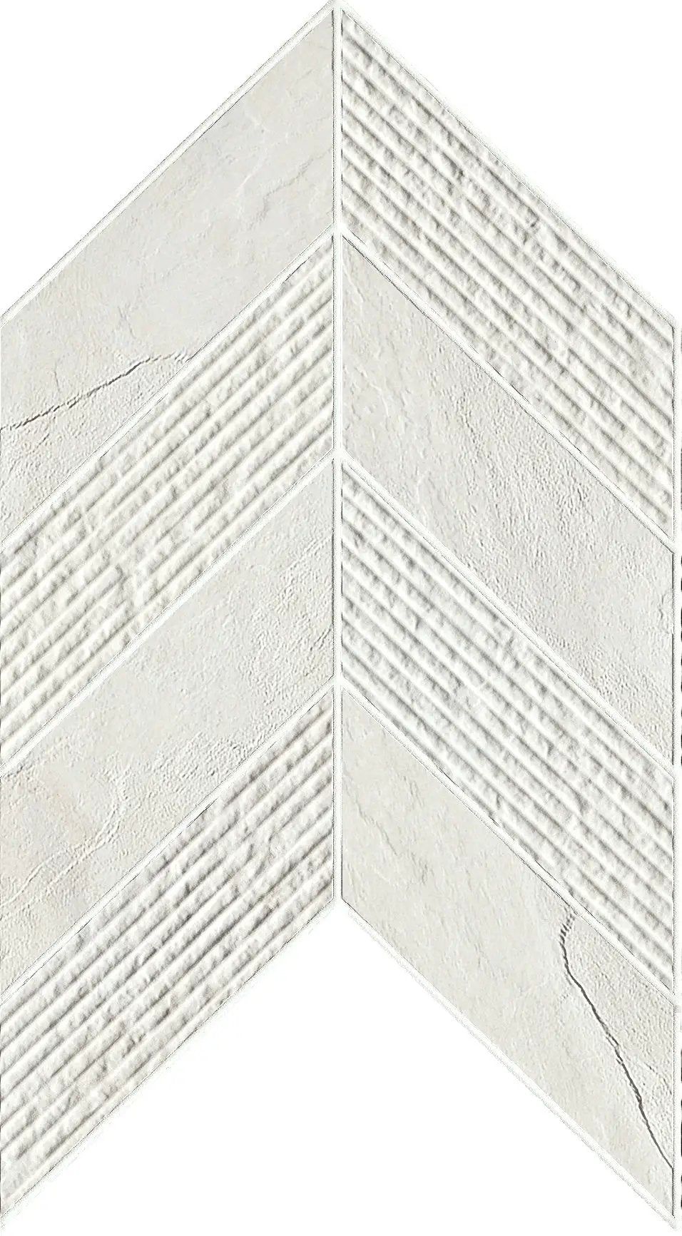 Essence Montauk White Mosaic Chevron 3d Slate Look Porcelain Tiles 7.44x10 by landmarkceramics