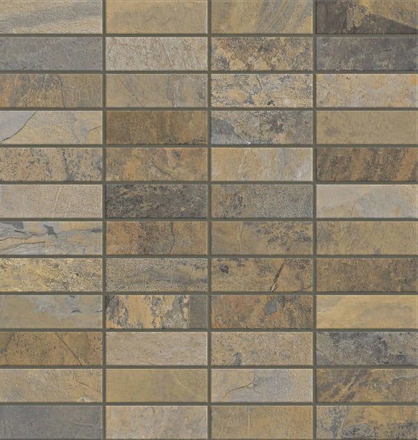 Essence Rustic Gold Mosaic H Slate Look Porcelain Tiles 12x12