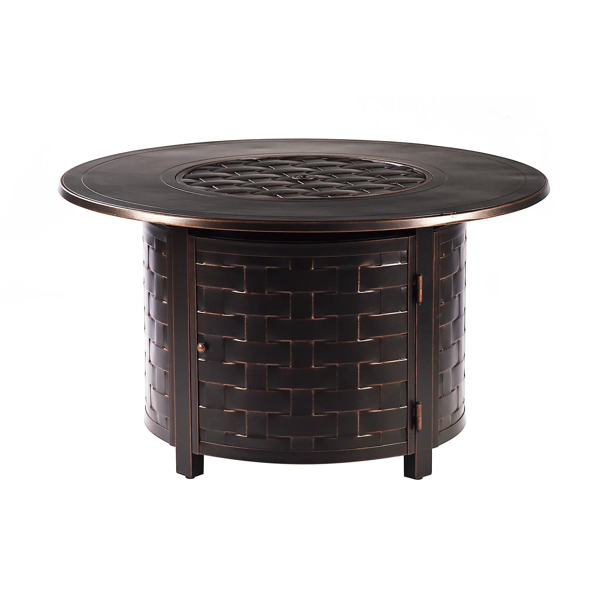 Aluminum 44-in Round Patio Fire Table Set with Swivel Rocking Chairs by Sharicks