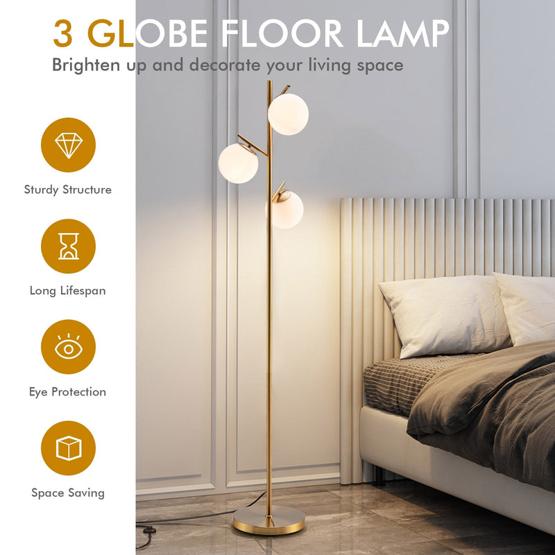 3-Globe Floor Lamp with Foot Switch and Bulb Bases-Golden, photo 6 of 8