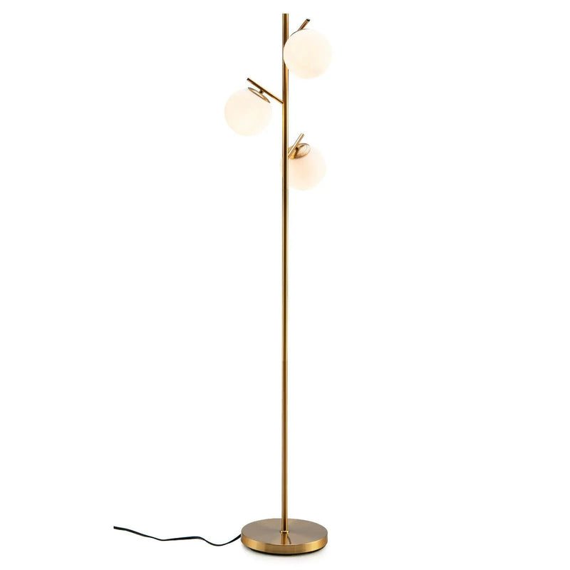 3-Globe Floor Lamp with Foot Switch and Bulb Bases-Golden by DirectDeals