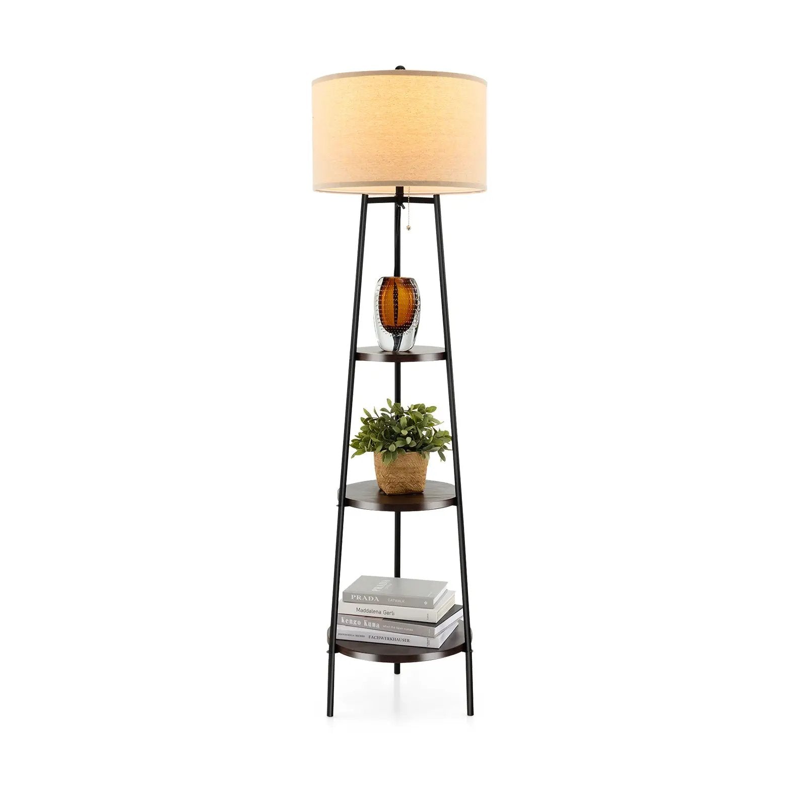 Shelf Floor Lamp with Storage Shelves and Linen Lampshade by DirectDeals
