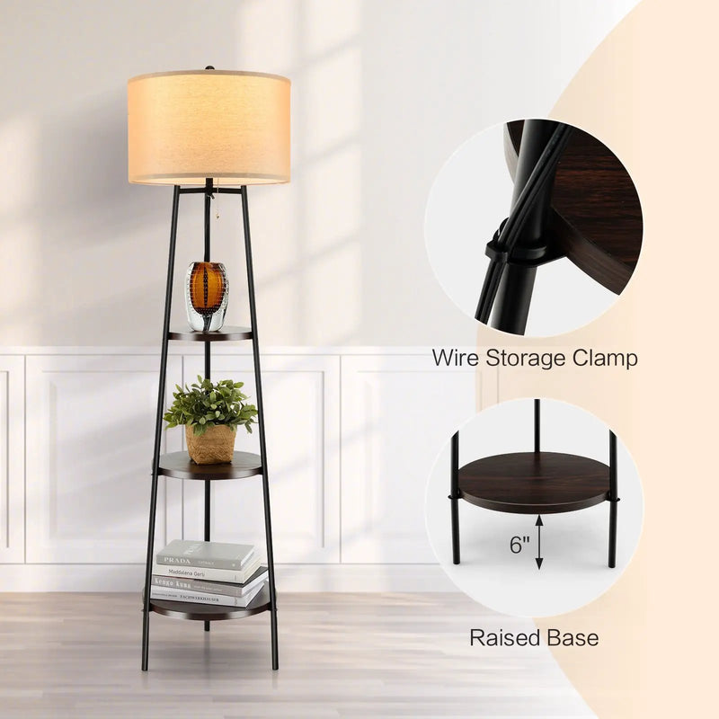 Shelf Floor Lamp with Storage Shelves and Linen Lampshade by DirectDeals