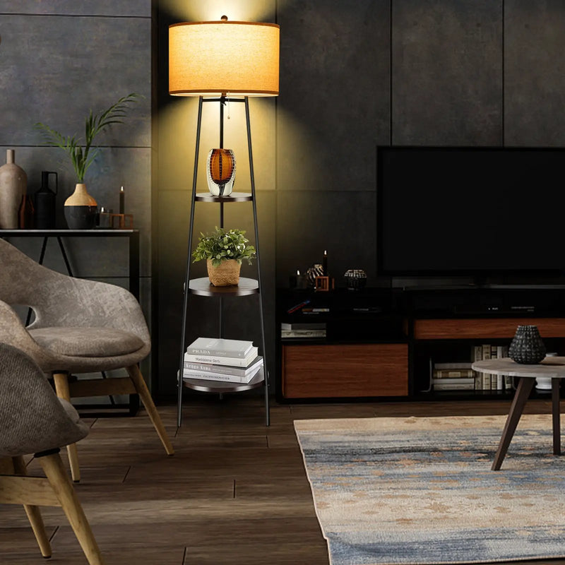 Shelf Floor Lamp with Storage Shelves and Linen Lampshade by DirectDeals