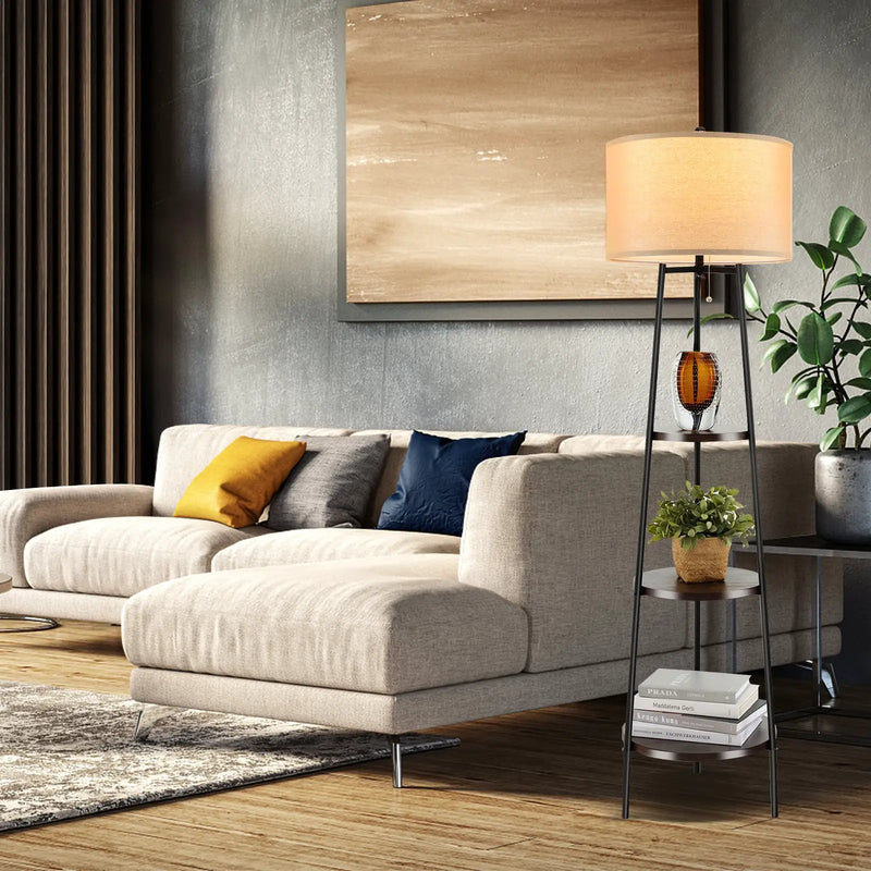 Shelf Floor Lamp with Storage Shelves and Linen Lampshade by DirectDeals