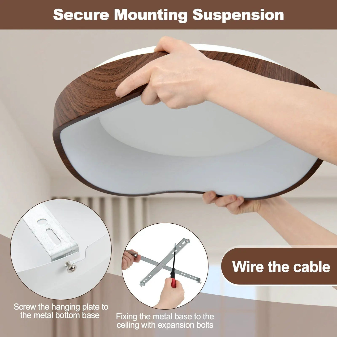 24W Modern LED Mount Ceiling Light with Wood Pattern and Metal Frame by DirectDeals