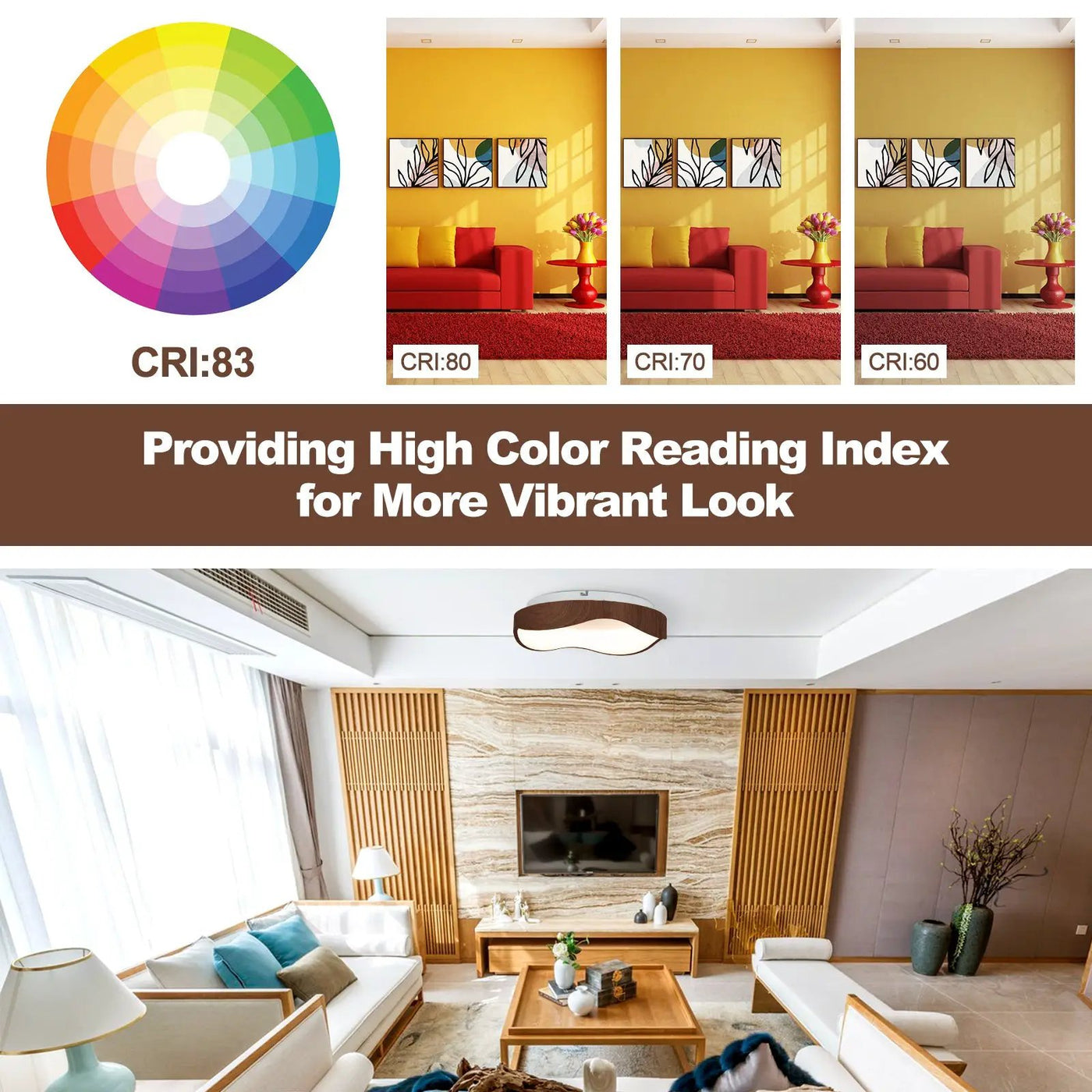 24W Modern LED Mount Ceiling Light with Wood Pattern and Metal Frame by DirectDeals