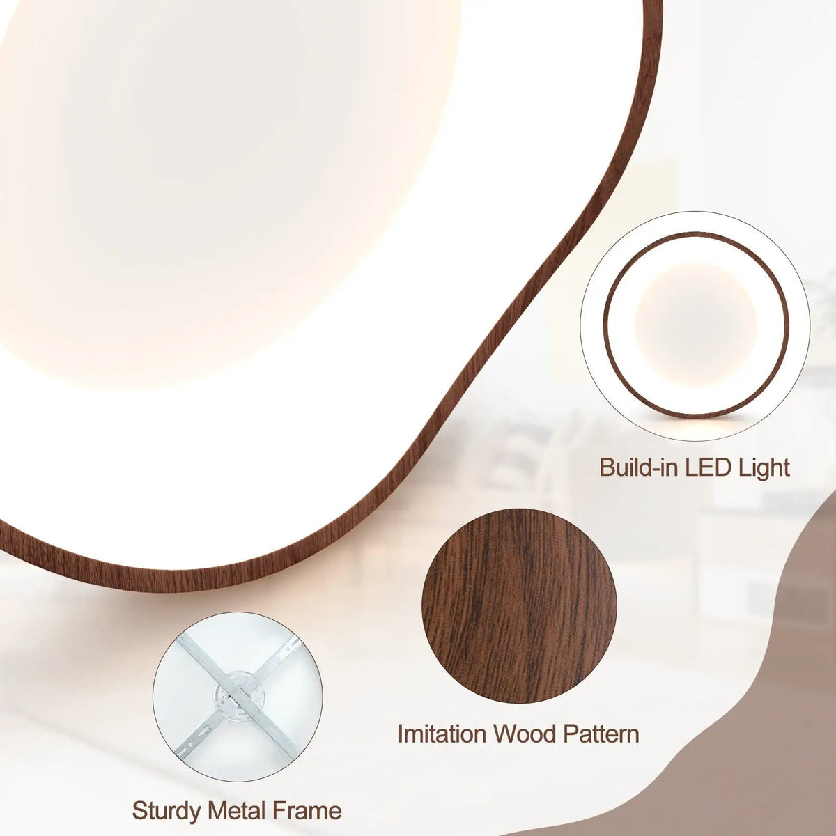 24W Modern LED Mount Ceiling Light with Wood Pattern and Metal Frame by DirectDeals