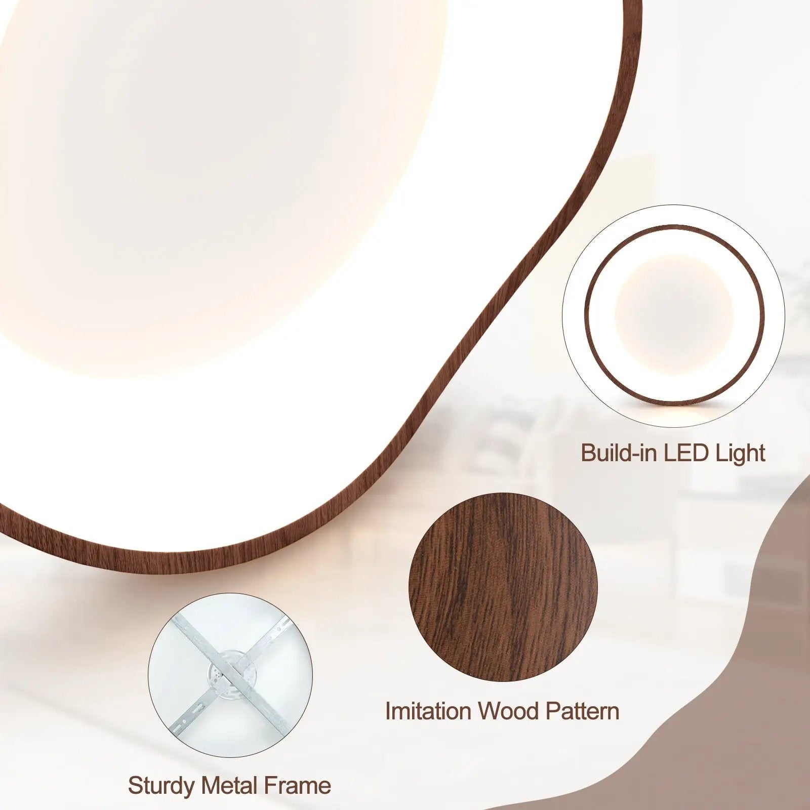 24W Modern LED Mount Ceiling Light with Wood Pattern and Metal Frame by DirectDeals