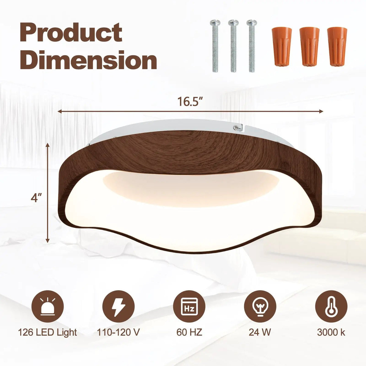 24W Modern LED Mount Ceiling Light with Wood Pattern and Metal Frame by DirectDeals