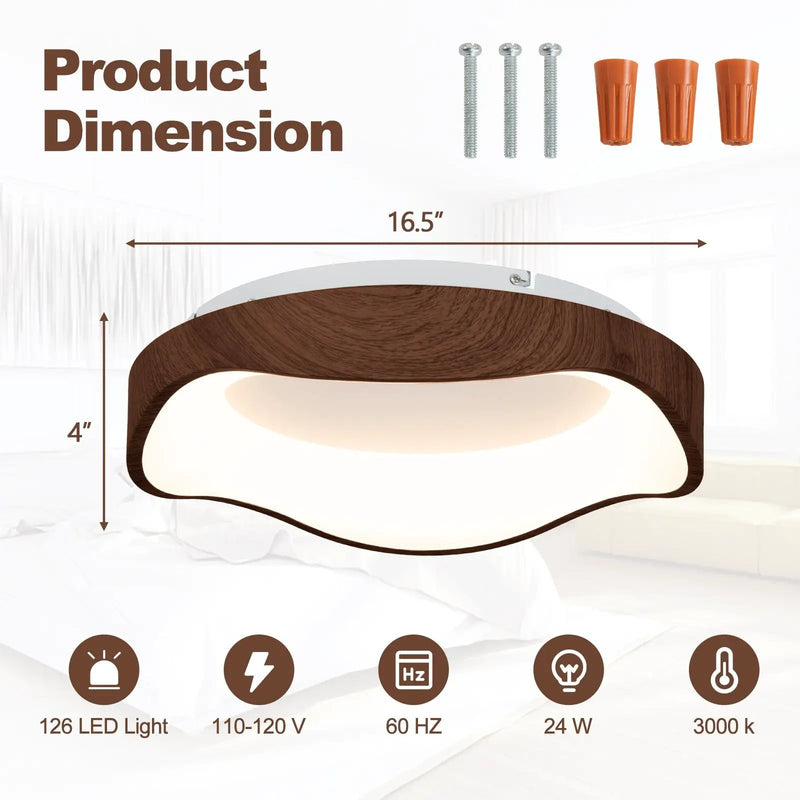 24W Modern LED Mount Ceiling Light with Wood Pattern and Metal Frame by DirectDeals