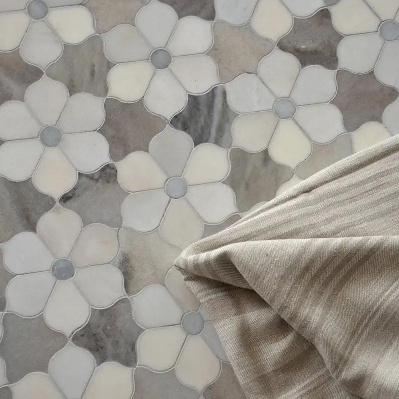 European Grey Multi Finish Theodora Marble Mosaics 12 1/8x14 room scene