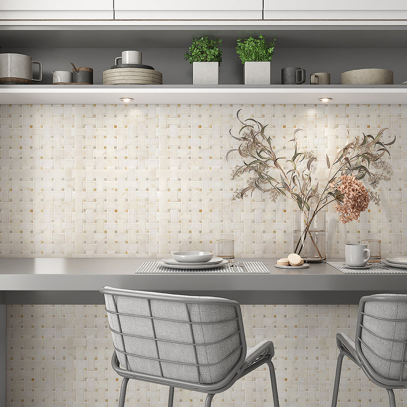 European Sugar Polished Basket Weave Marble Mosaics 12x12 Marble Polished 12x12 Mosaics — 2