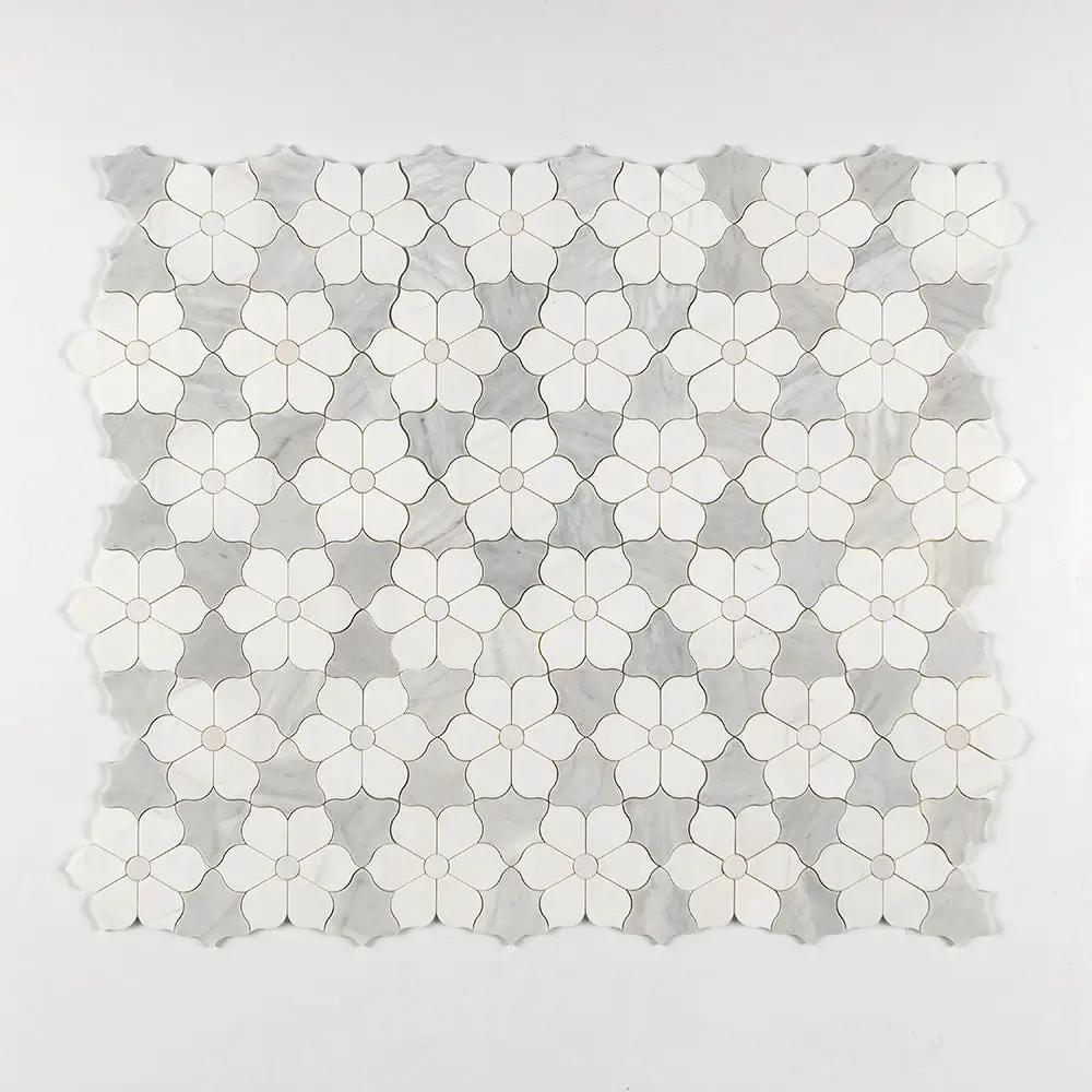 European White, Carrara T, Dolomite Multi Finish Theodora Marble Mosaics 12 1/8x14 closeup 1